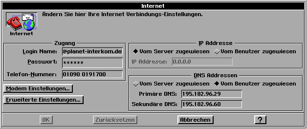 Internet Konfiguration